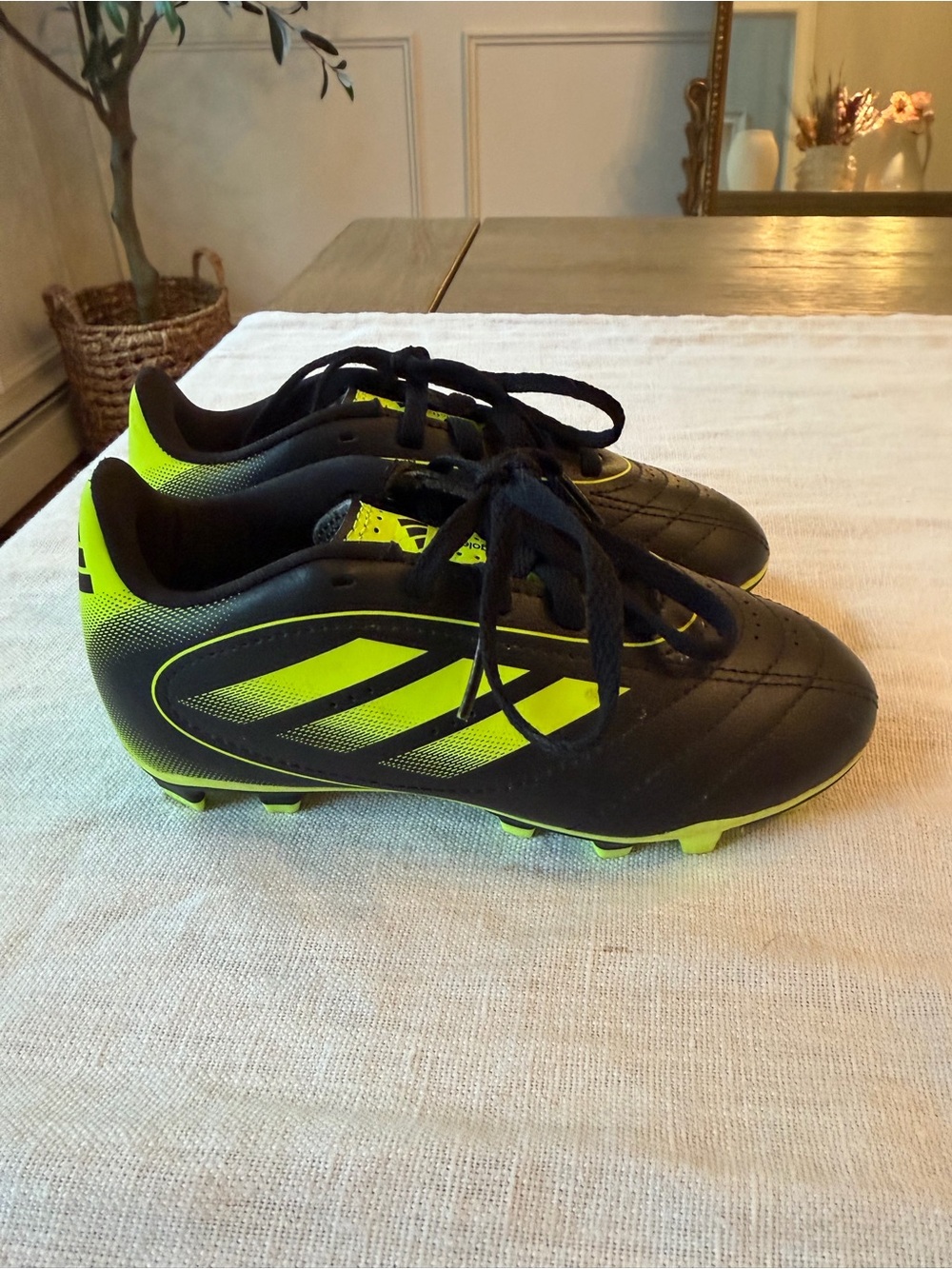 adidas Black and Neon Yellow Kids Soccer Sneakers